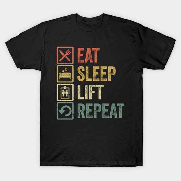 Funny eat sleep lift repeat retro vintage gift T-Shirt by Lyume